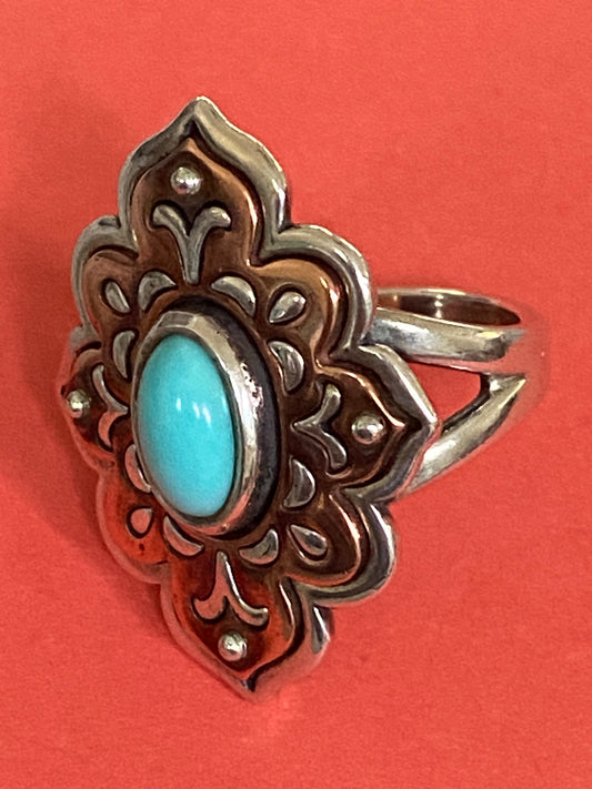 Preowned James Avery Retired Silver Tangier Silver Copper Turquoise Ring Size 8