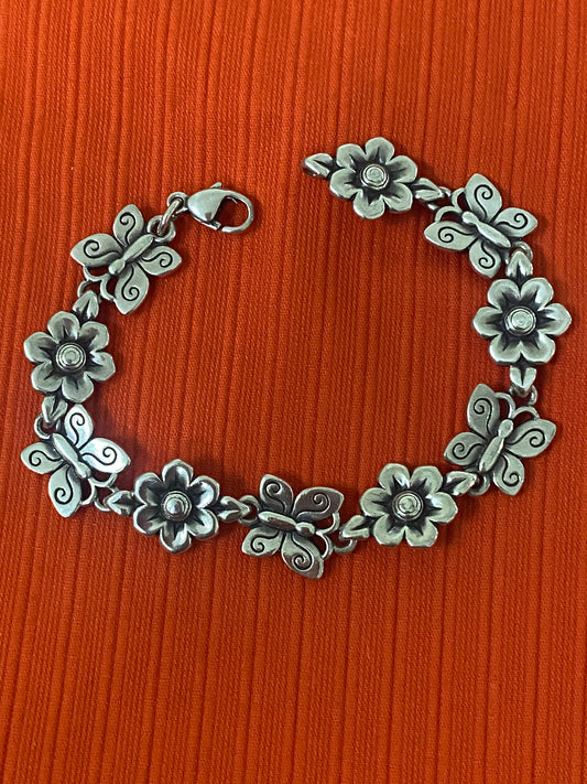 Preowned James Avery Retired HTF Butterflies and Blooms Flowers Bracelet