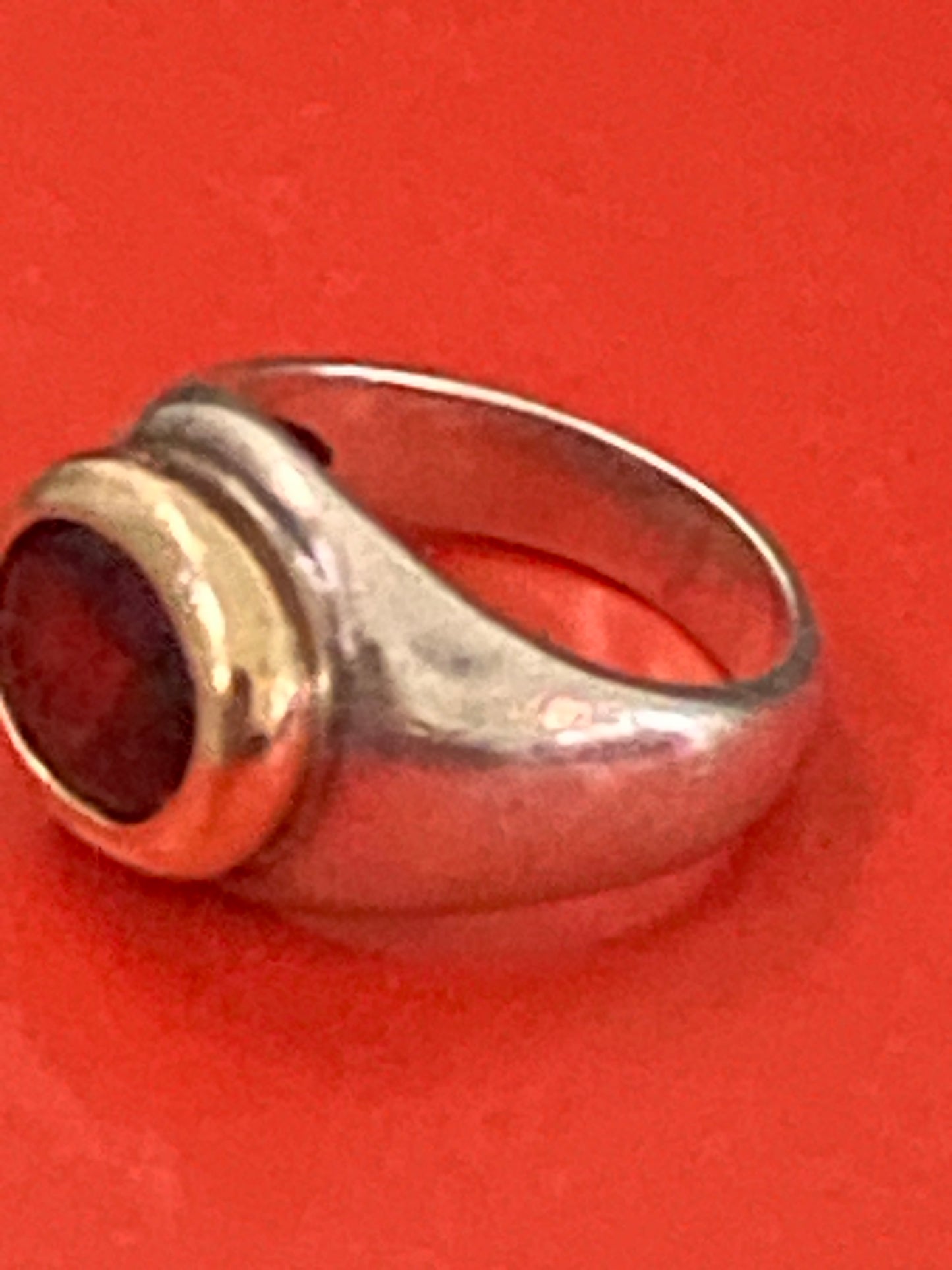 Preowned James Avery Retired Hard to Find Regent Oval Garnet Silver and 14k Gold Ring 5.5