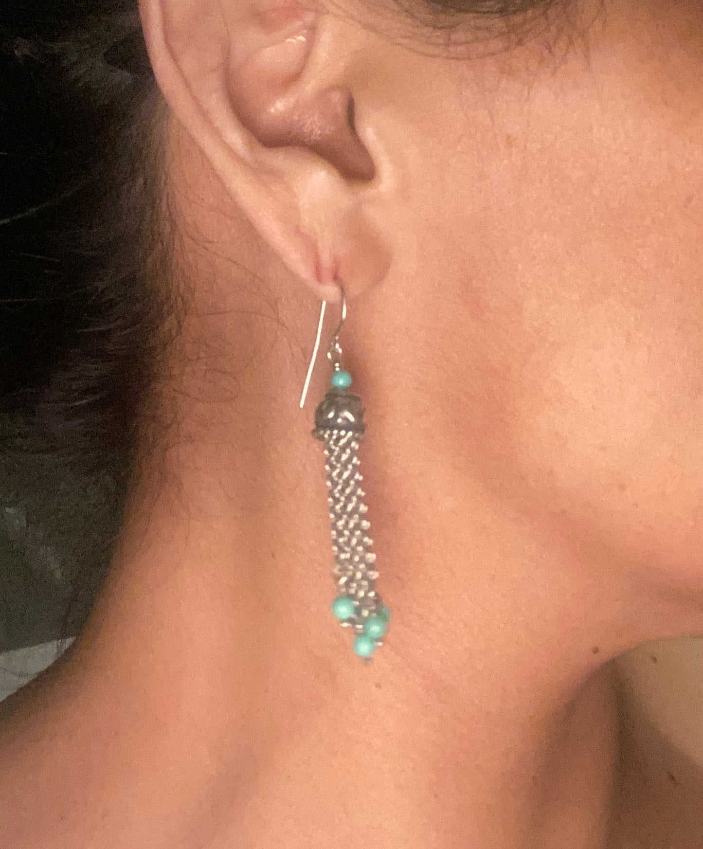 Pre-Owned James Avery Retired Silver Turquoise Tassel Ear Hooks Earrings