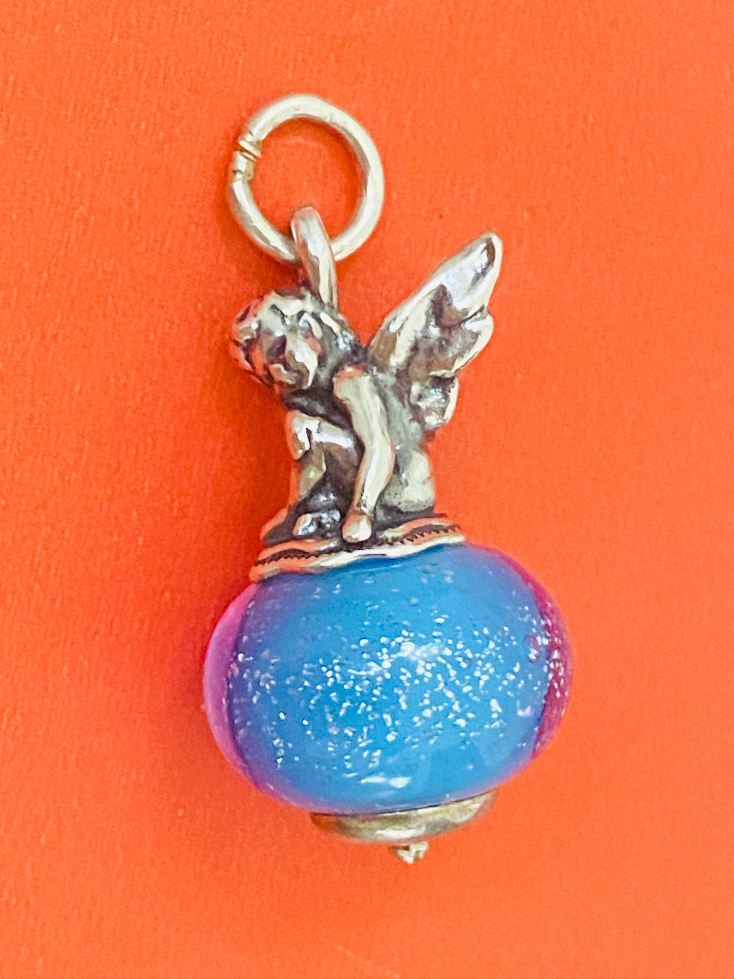 Preowned James Avery Retired Heavenly Angel Blue Art Glass Bead Finial Charm