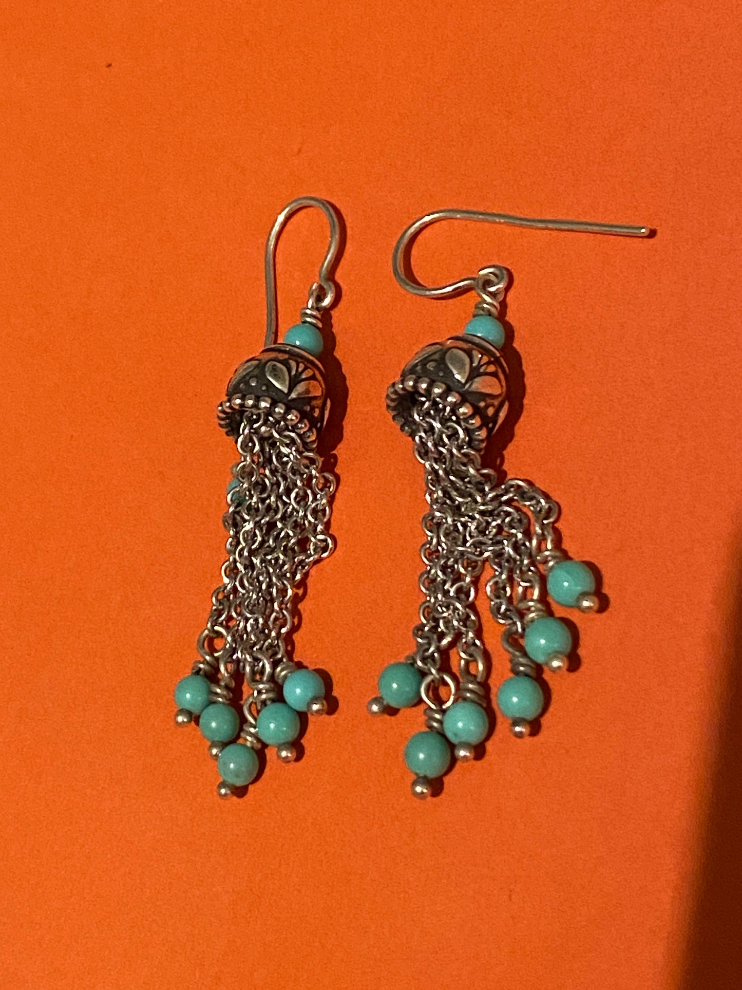 Pre-Owned James Avery Retired Silver Turquoise Tassel Ear Hooks Earrings