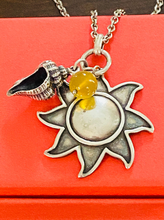 Preowned James Avery Retired Silver Hard To Find Summer Sun Shell And Chalcedony Bead Pendant