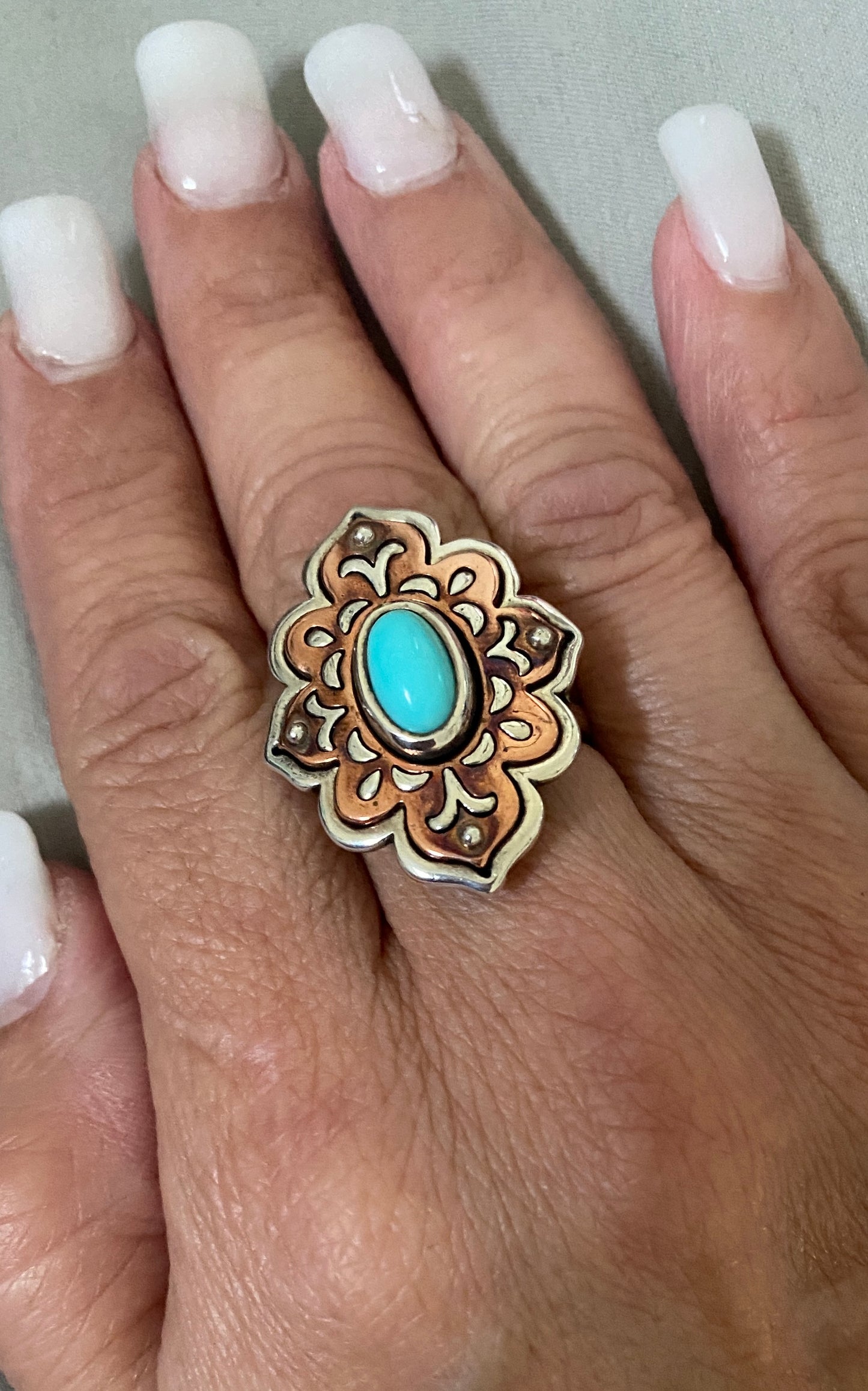 Preowned James Avery Retired Silver Tangier Silver Copper Turquoise Ring Size 8