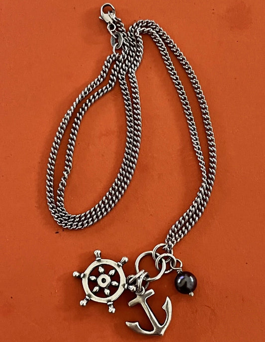 Preowned James Avery Retired Sterling Silver Anchors Away Necklace HTF
