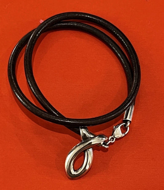 Preowned James Avery Retired Leather And Silver Ichthus On Cord 16”