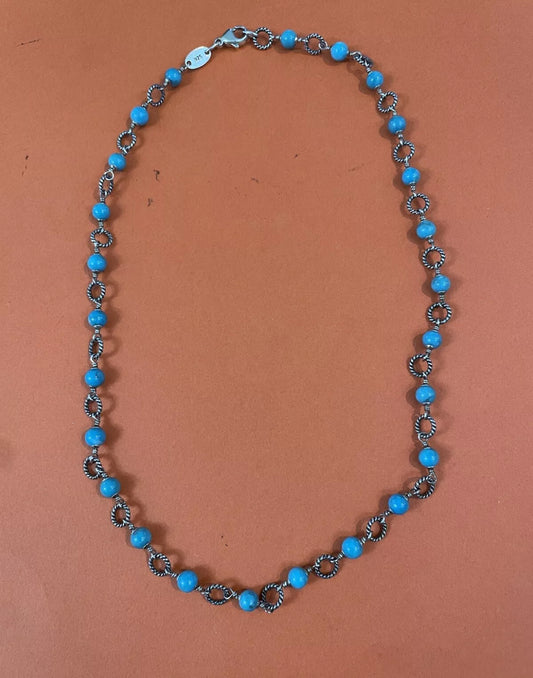 Preowned James Avery Retired Silver Twisted Santorini Turquoise Beaded Necklace 20”