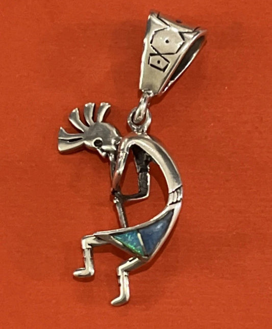 Authentic Native Amerian Kokopelli Inlay Malachite Pendant