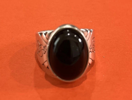 AUTHENTIC Native American Sterling Silver & Onyx Ring W/ Kokopelli Motifs 10.5
