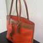 Preowned VINTAGE Dooney & Bourke Tote Bag Purse Saffiano Tassel Orange w/ Brown Trim