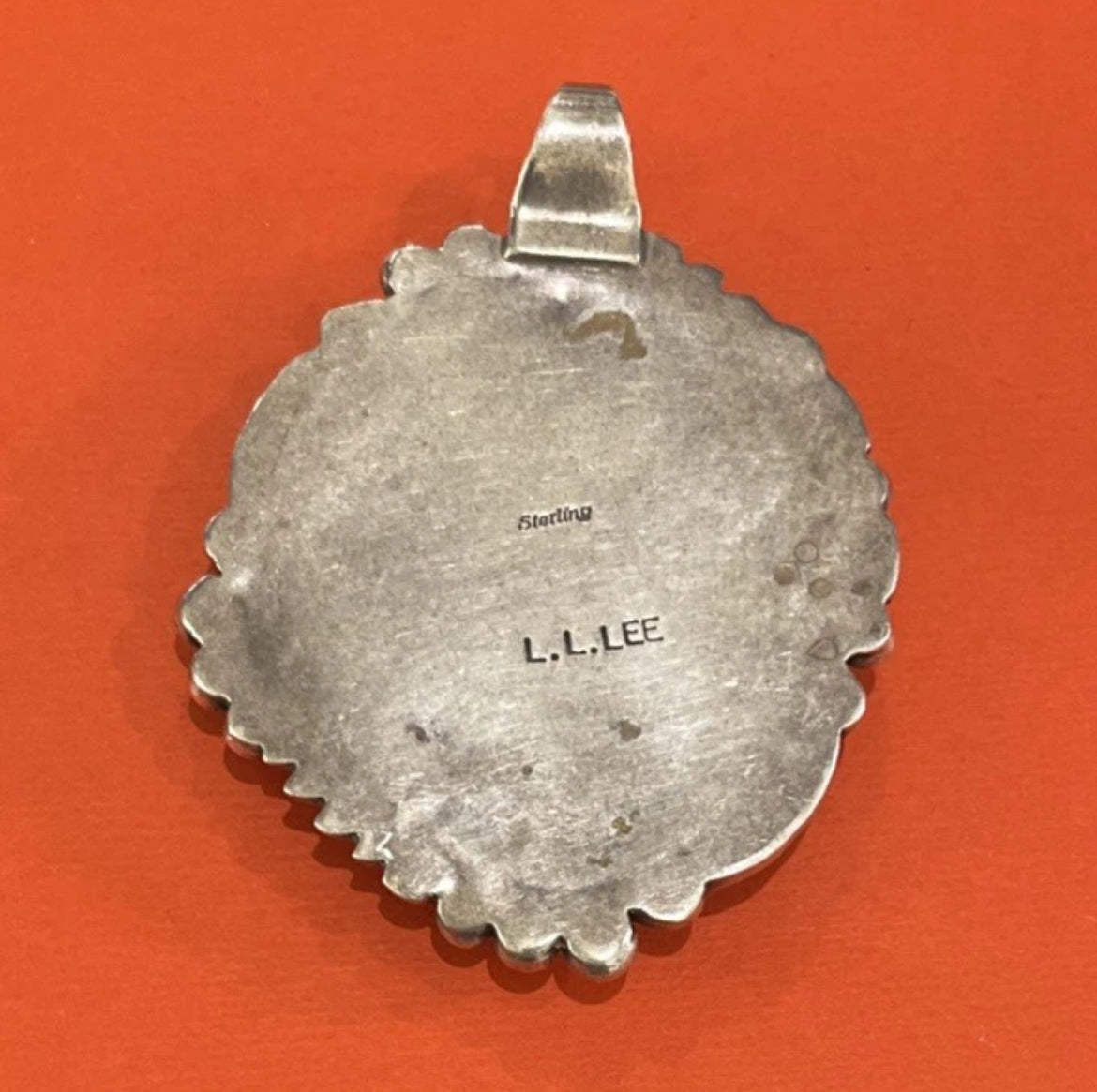 AUTHENTIC SIGNED Native American L L Lee Silver Turquoise Marbled Matrix Pendant
