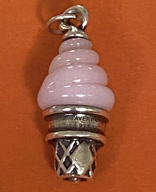 Preowned James Avery Retired Hard To Find Silver And Pink Glass Ice Cream Cone Charm