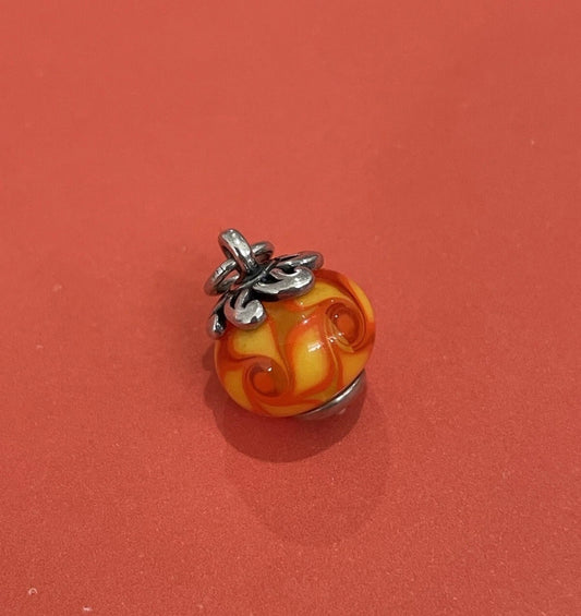 Pre Owned Hard to Find James Avery Retired Orange Sun Finial Glass Art Bead