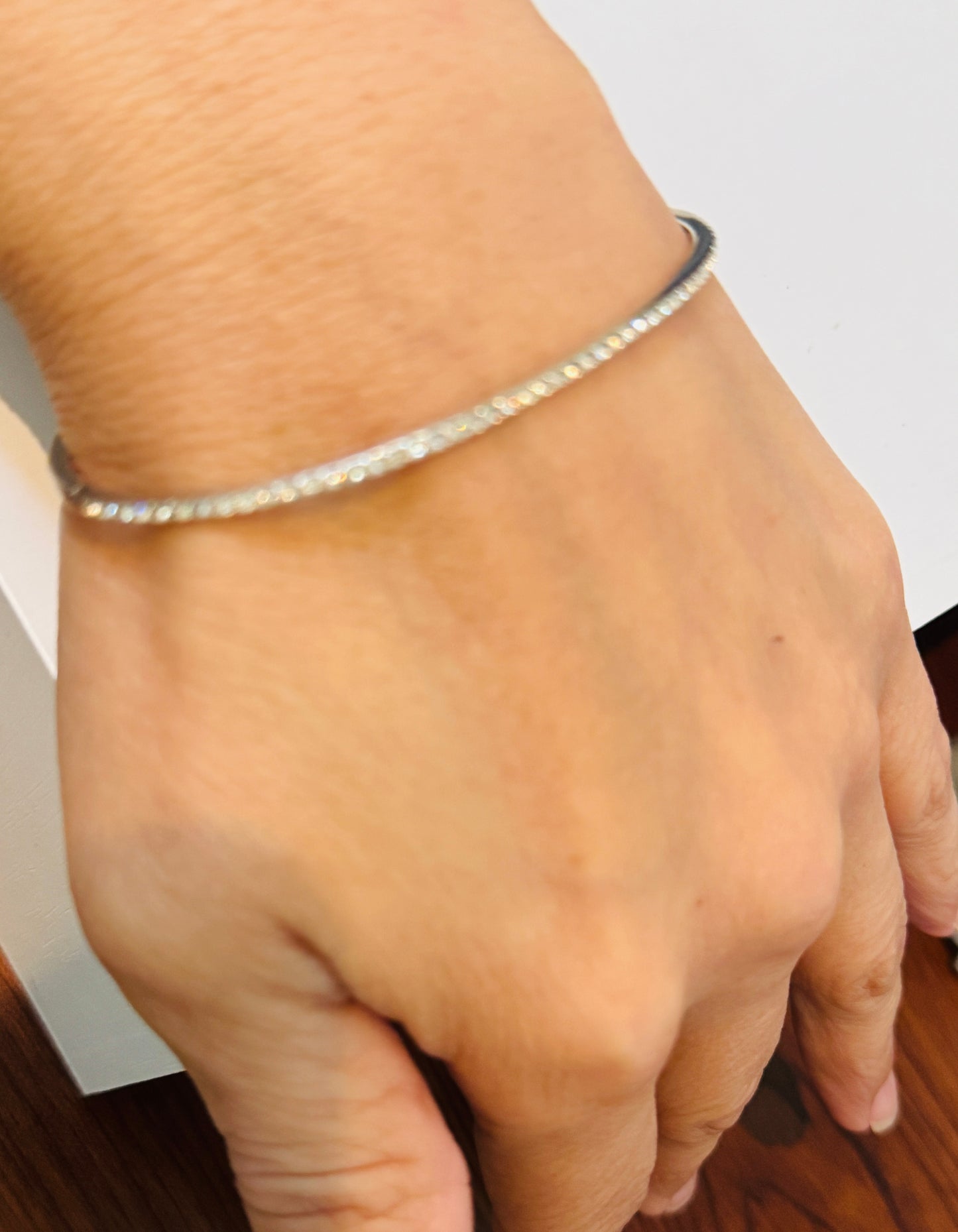 Pre Owned Sterling Silver 925 XO Diamond Pave Half Tennis Hinged Bangle Bracelet