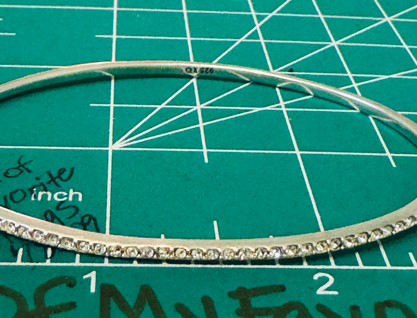 Pre Owned Sterling Silver 925 XO Diamond Pave Half Tennis Hinged Bangle Bracelet