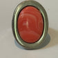 Pre Owned Sterling Silver Statement Ring with Stabilized Coral Cabochon – Size 9 -  14.2 grams Bold Vintage