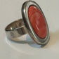 Pre Owned Sterling Silver Statement Ring with Stabilized Coral Cabochon – Size 9 -  14.2 grams Bold Vintage