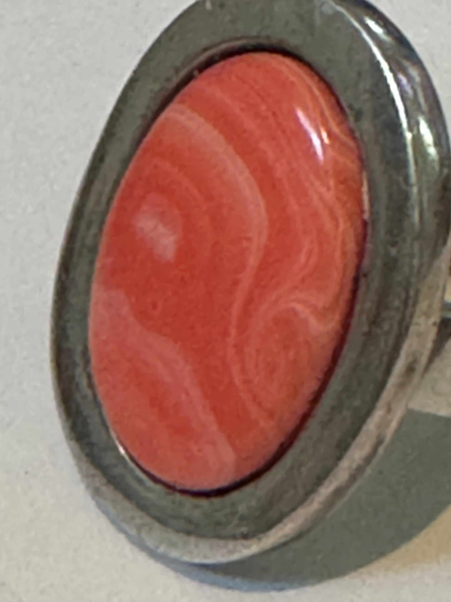 Pre Owned Sterling Silver Statement Ring with Stabilized Coral Cabochon – Size 9 -  14.2 grams Bold Vintage