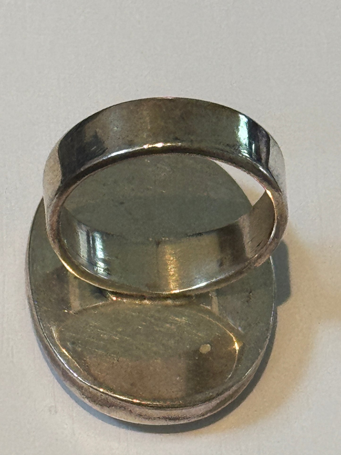 Pre Owned Sterling Silver Statement Ring with Stabilized Coral Cabochon – Size 9 -  14.2 grams Bold Vintage