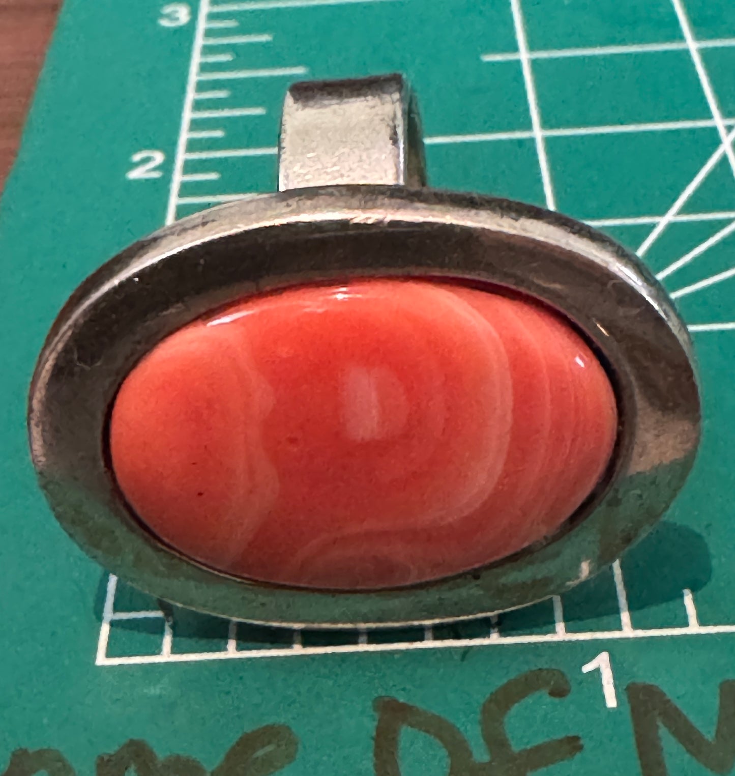Pre Owned Sterling Silver Statement Ring with Stabilized Coral Cabochon – Size 9 -  14.2 grams Bold Vintage