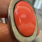 Pre Owned Sterling Silver Statement Ring with Stabilized Coral Cabochon – Size 9 -  14.2 grams Bold Vintage