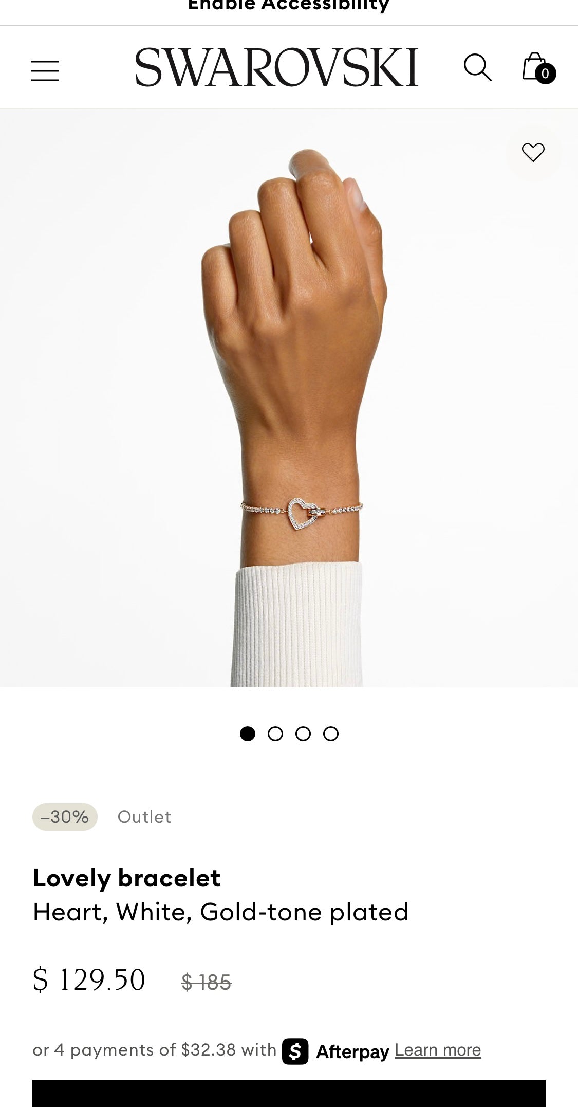 Brand New Swarovski Crystal Lovely bracelet Heart, White, Gold-Tone Plated