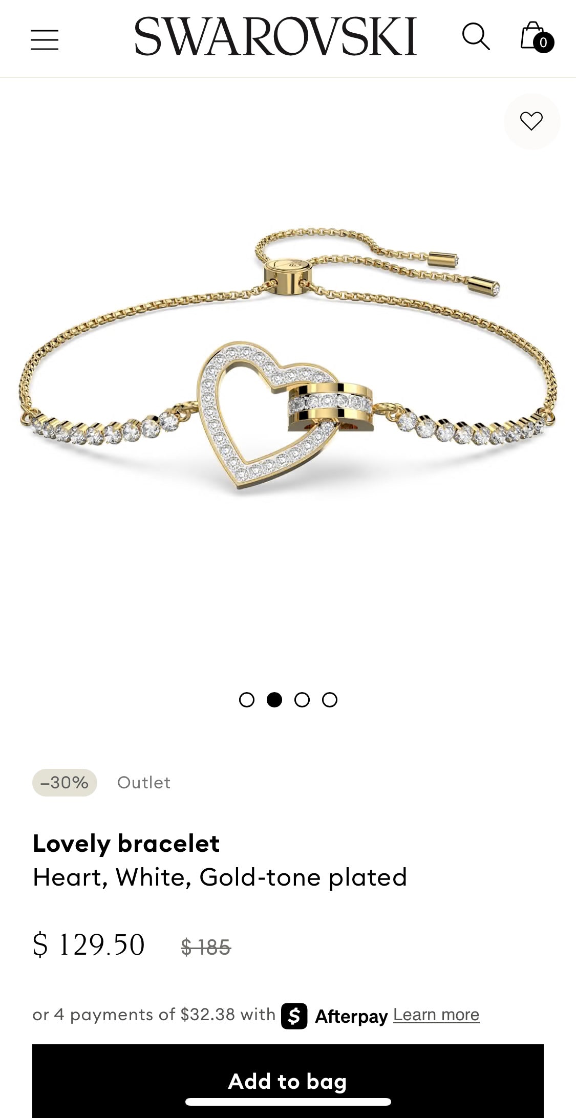 Brand New Swarovski Crystal Lovely bracelet Heart, White, Gold-Tone Plated