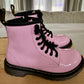 Pre Owned Dr Martens Girls DOC MARTENS Air Wair Sole Bouncing PINK Patent Leather Boots Size 2 EUC