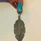 Vintage Navajo Eddie Garcia Feather Pendant – Kingman Turquoise – Sterling Silver 4” – 17.8g