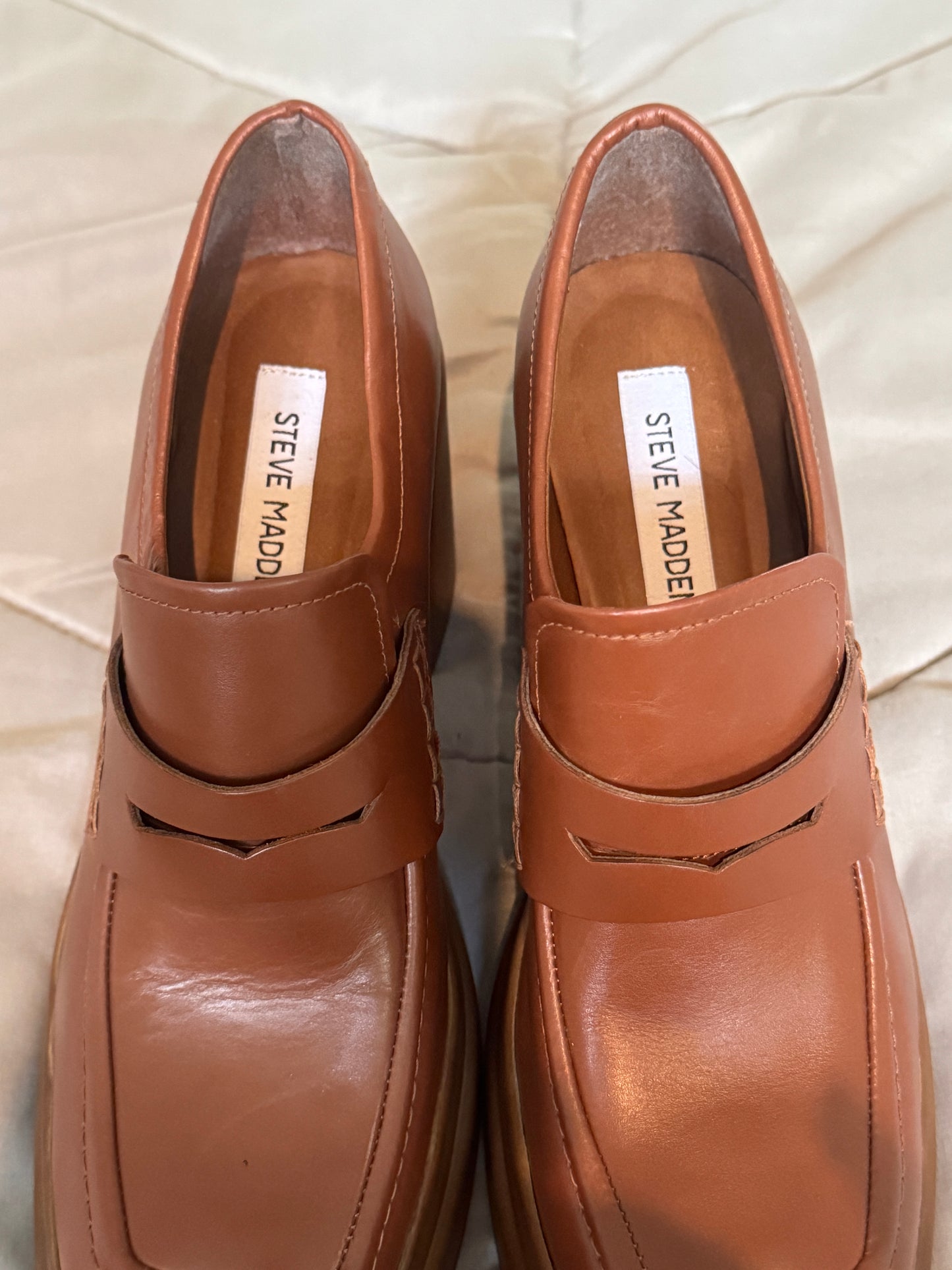 Steve Madden Perry Platform Loafers Cognac Brown Leather PERR02S1 Size 8