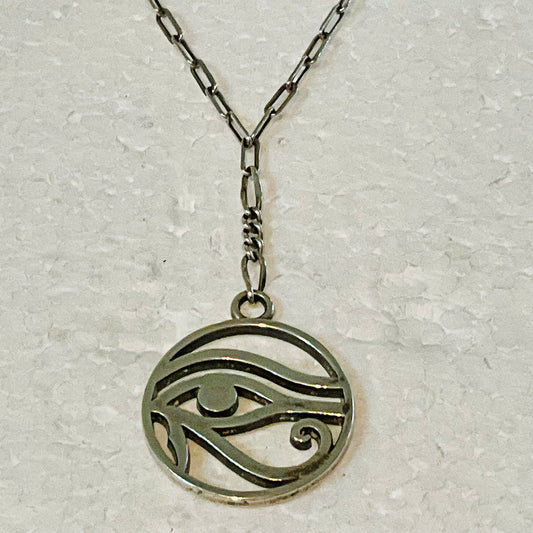 Pre Owned Alex and Ani Sterling Silver Eye of Horus Pendant and 20” Adjustable Necklace