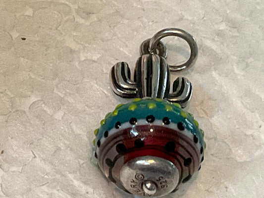 Pre Owned James Avery Retired Silver Cactus Art Glass Finial Charm