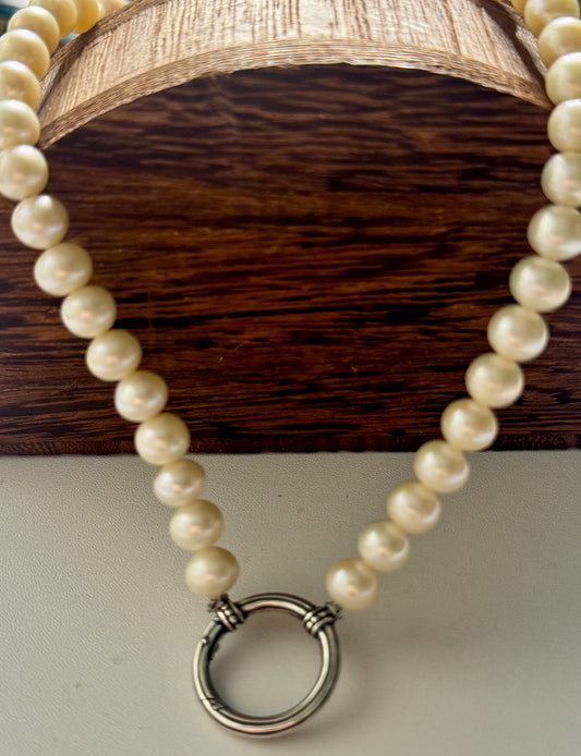 Genuine Pearl Necklace with James Avery Interchangeable Charm Holder 16”