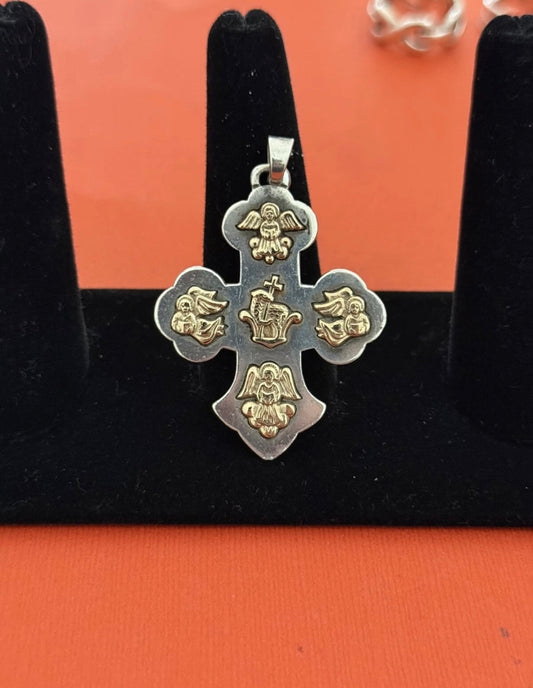 Pre-Owned Vintage James Avery Retired Sterling Silver & 14k Gold Lamb of God Cross Pendant
