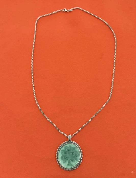 Pre-Owned James Avery RARE Retired 925 Silver & Green Tree of Life Pendant w\ JA Necklace