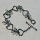 Vintage Lori Bonn Sterling Silver Freshwater Pearl Heart Link Toggle Bracelet 7.5