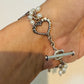 Vintage Lori Bonn Sterling Silver Freshwater Pearl Heart Link Toggle Bracelet 7.5