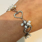 Vintage Lori Bonn Sterling Silver Freshwater Pearl Heart Link Toggle Bracelet 7.5
