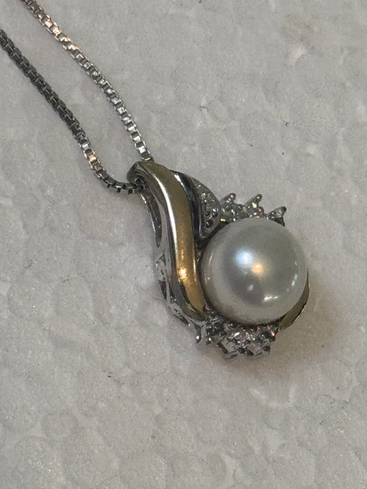 Alwand Vahan 10k Yellow Gold & Sterling Silver Pearl & Diamond Pendant Necklace 17”