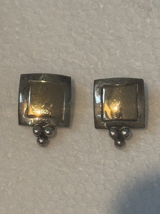 Native American Navajo 14k Gold and Sterling Silver Earrings Signed C