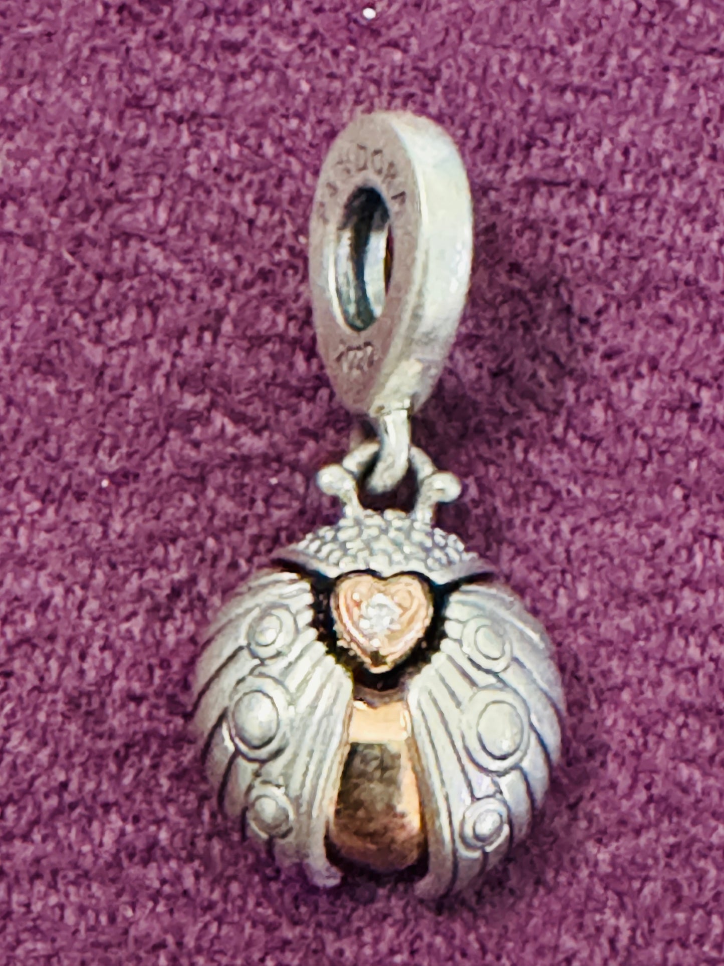 Pre Owned LADYBIRD & HEART DANGLE CHARM, 2022 PANDORA CLUB CHARM - PANDORA ROSE