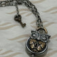 Pre-Owned James Avery Retired Sterling Silver & Bronze Owl Lock & Key Necklace