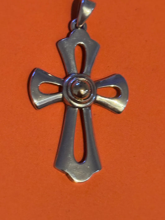 Pre Owned James Avery Retired Large Silver and 14k Gold Cross Pendant