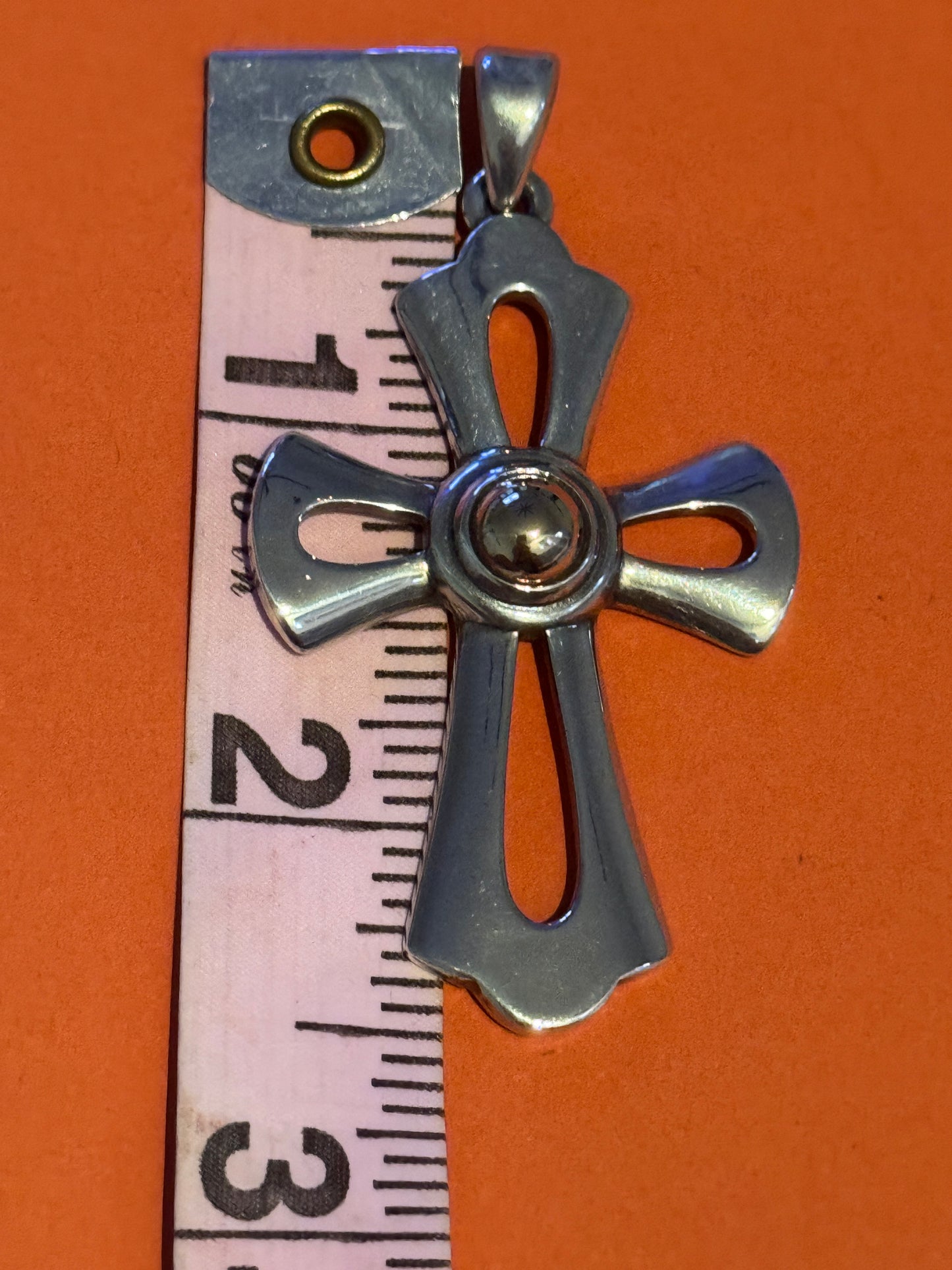 Pre Owned James Avery Retired Large Silver and 14k Gold Cross Pendant