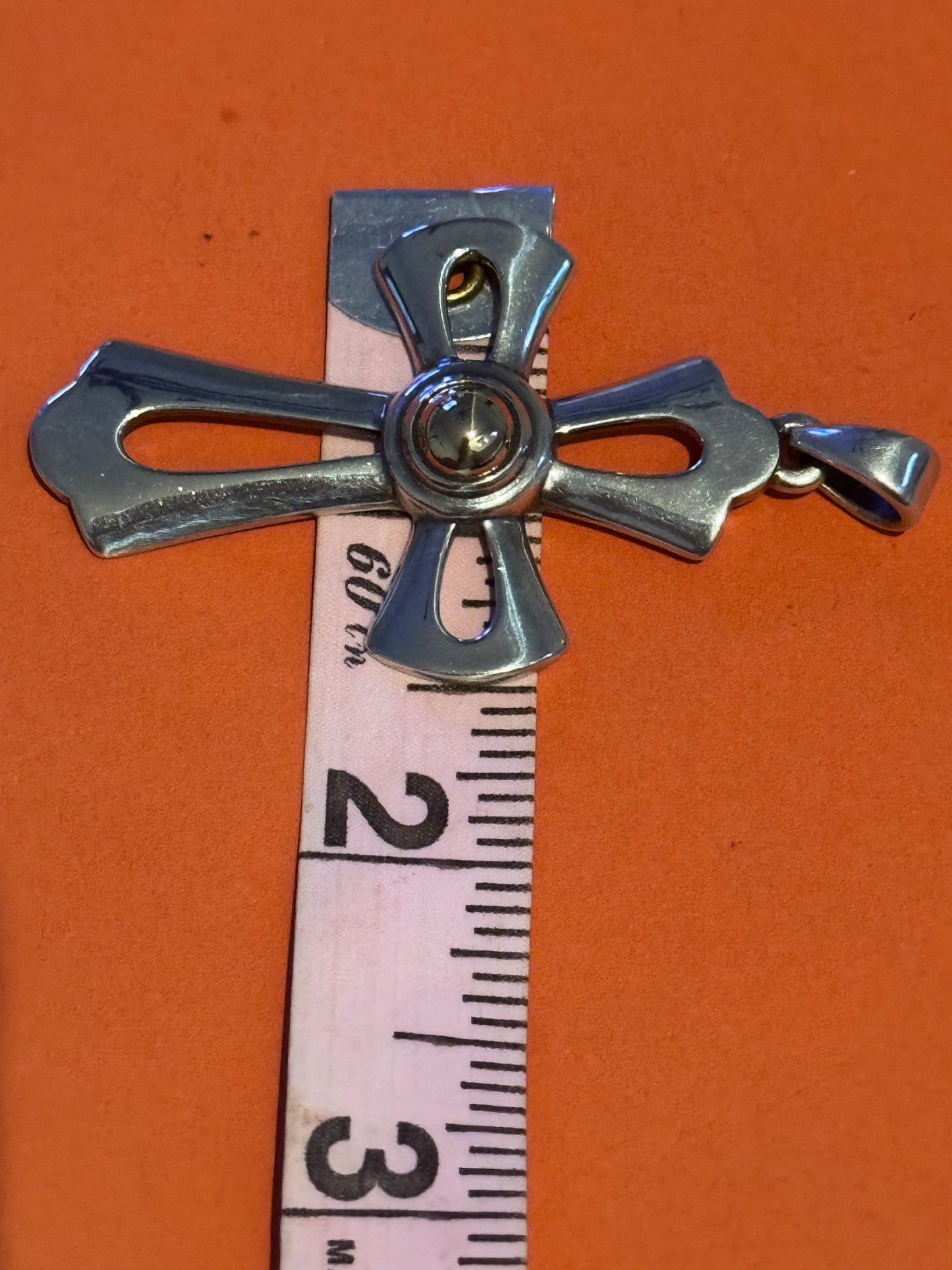 Pre Owned James Avery Retired Large Silver and 14k Gold Cross Pendant