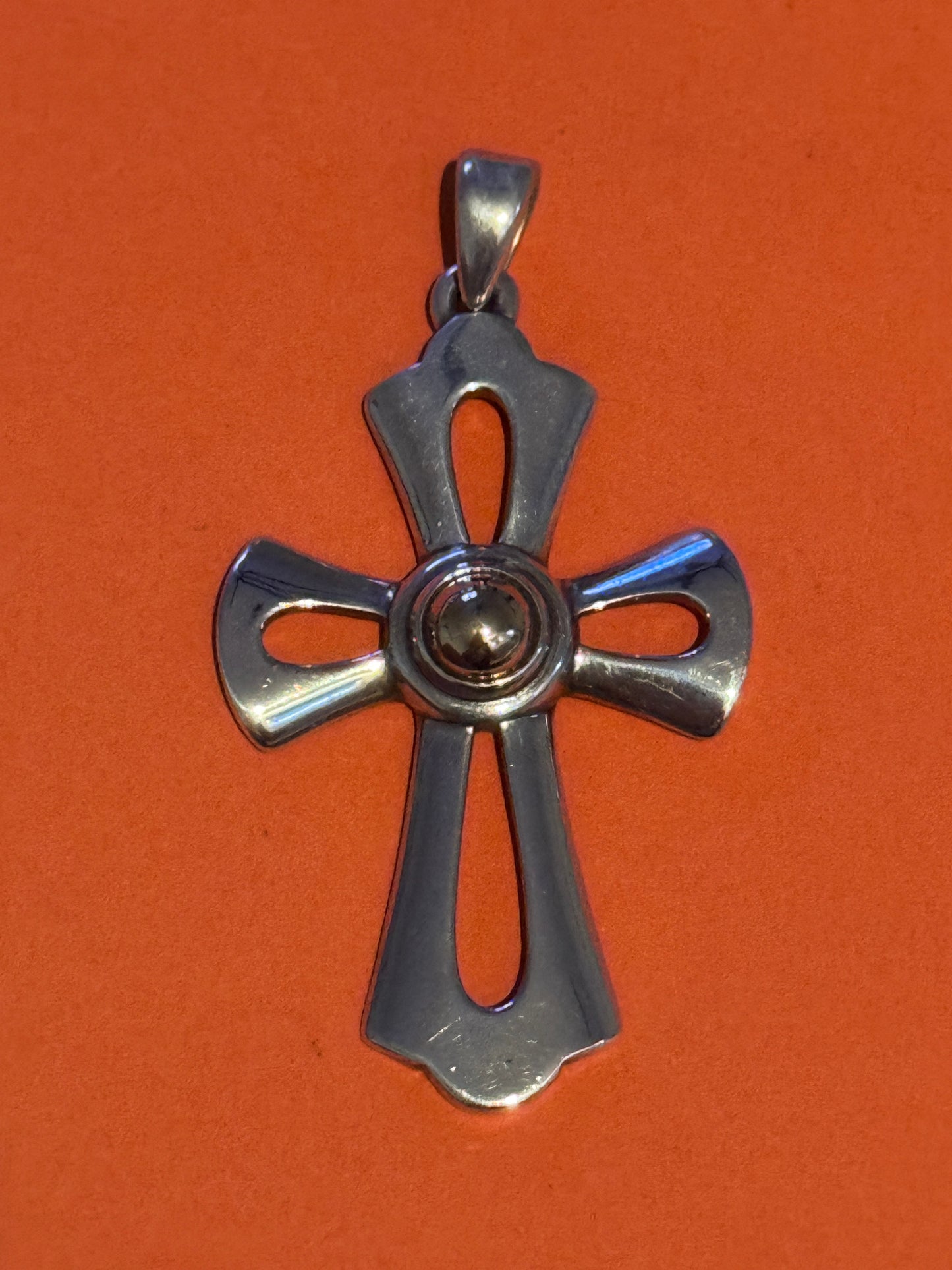 Pre Owned James Avery Retired Large Silver and 14k Gold Cross Pendant