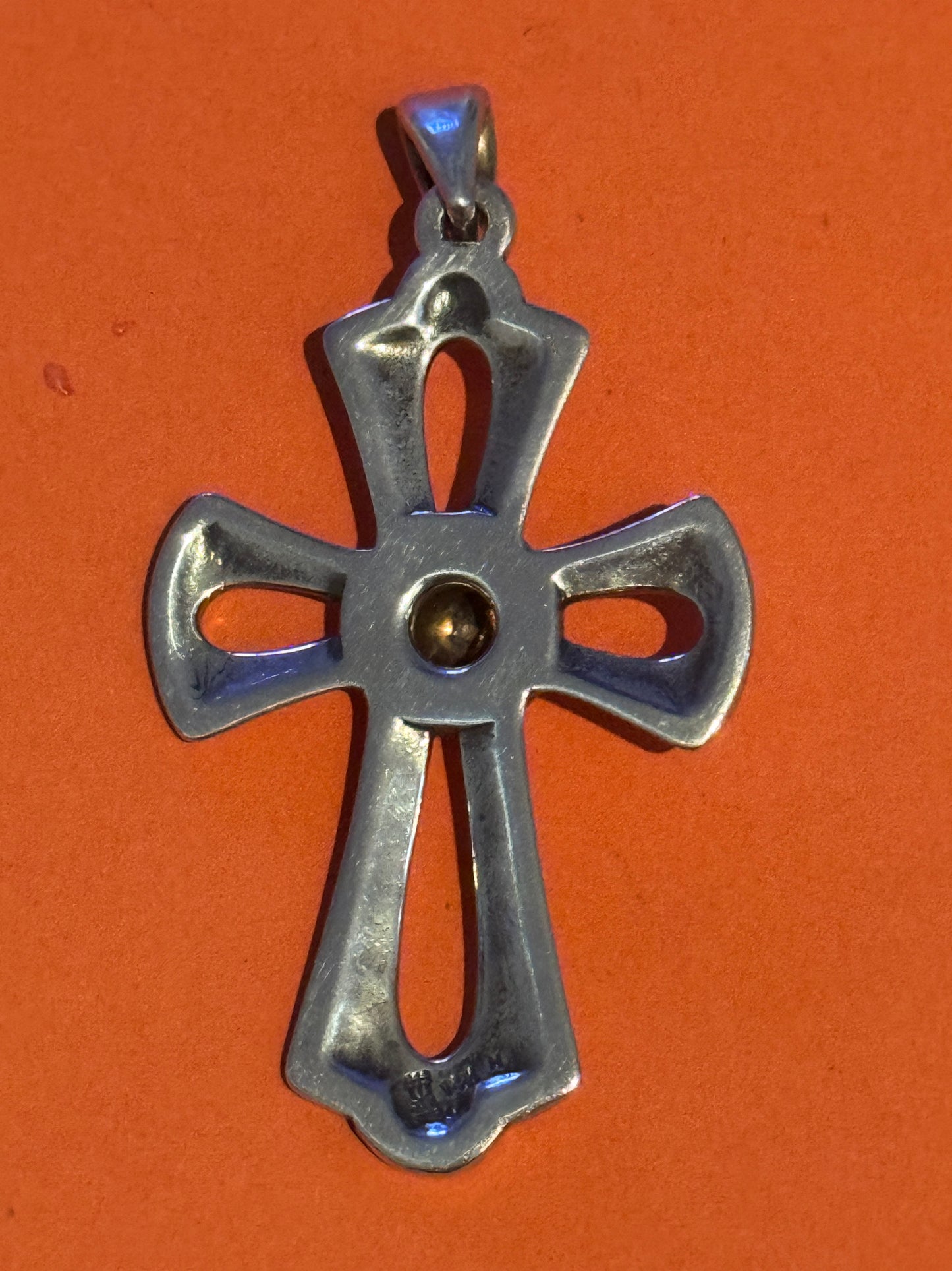 Pre Owned James Avery Retired Large Silver and 14k Gold Cross Pendant