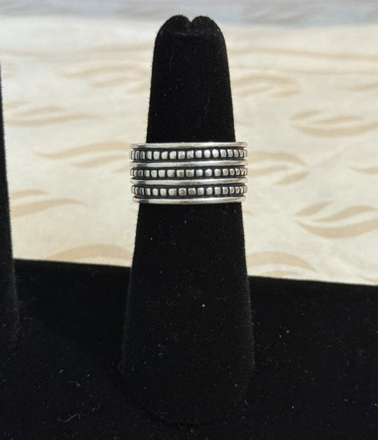 Pre-Owned James Avery Retired Sterling Silver Wide Band Ring Triple Row Dotted Size 7