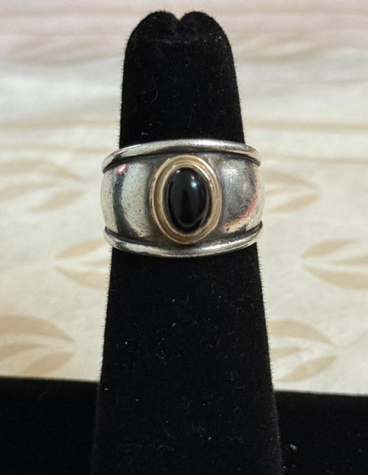 Pre-Owned James Avery Retired 18k Gold and Silver Christina Black Onyx Ring Size 5