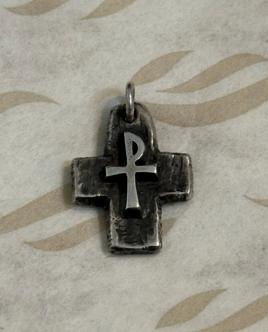 Pre-Owned James Avery Retired 925 Silver Carved Chi Rho Pax Mission Cross Charm/ Pendant